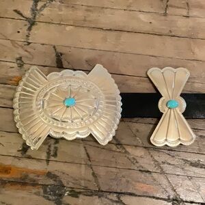 Ralph Lauren style black, silver and turquoise concho accents, adjustable